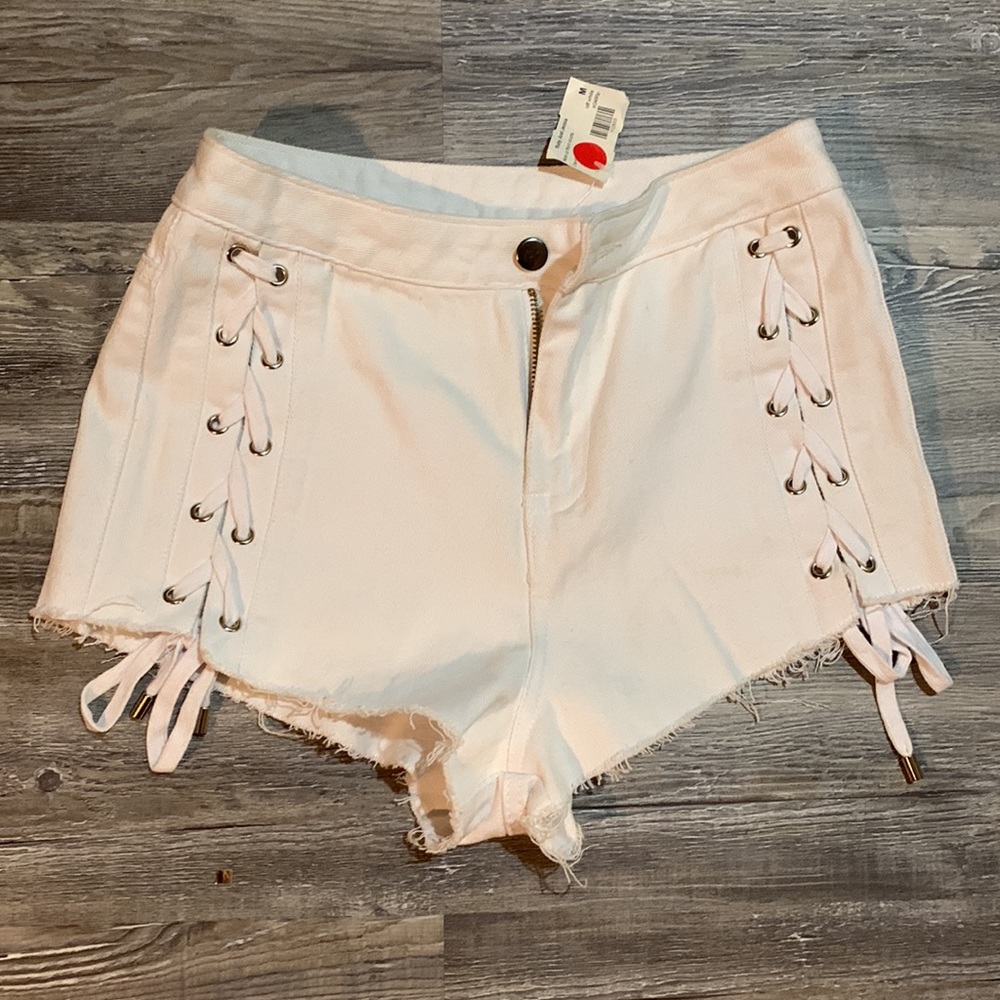 NEW Ruby and Jenna Etophe Studios denim lace up front shorts.
